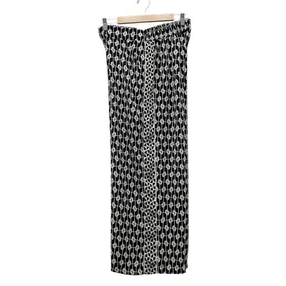 Max Studio Wide Leg Pants Black Cream Pop Surf Geo Print Women’s Size Medium - Picture 5 of 12